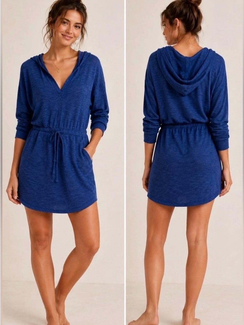 Daily Practice Blue Hooded Sweatshirt Dress | Hooded Tunic Mini Dress